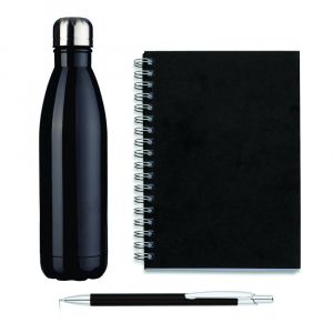 Garrafa, caderno e caneta Personalizado