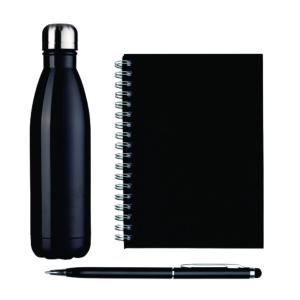 Garrafa, caderno e caneta Personalizado
