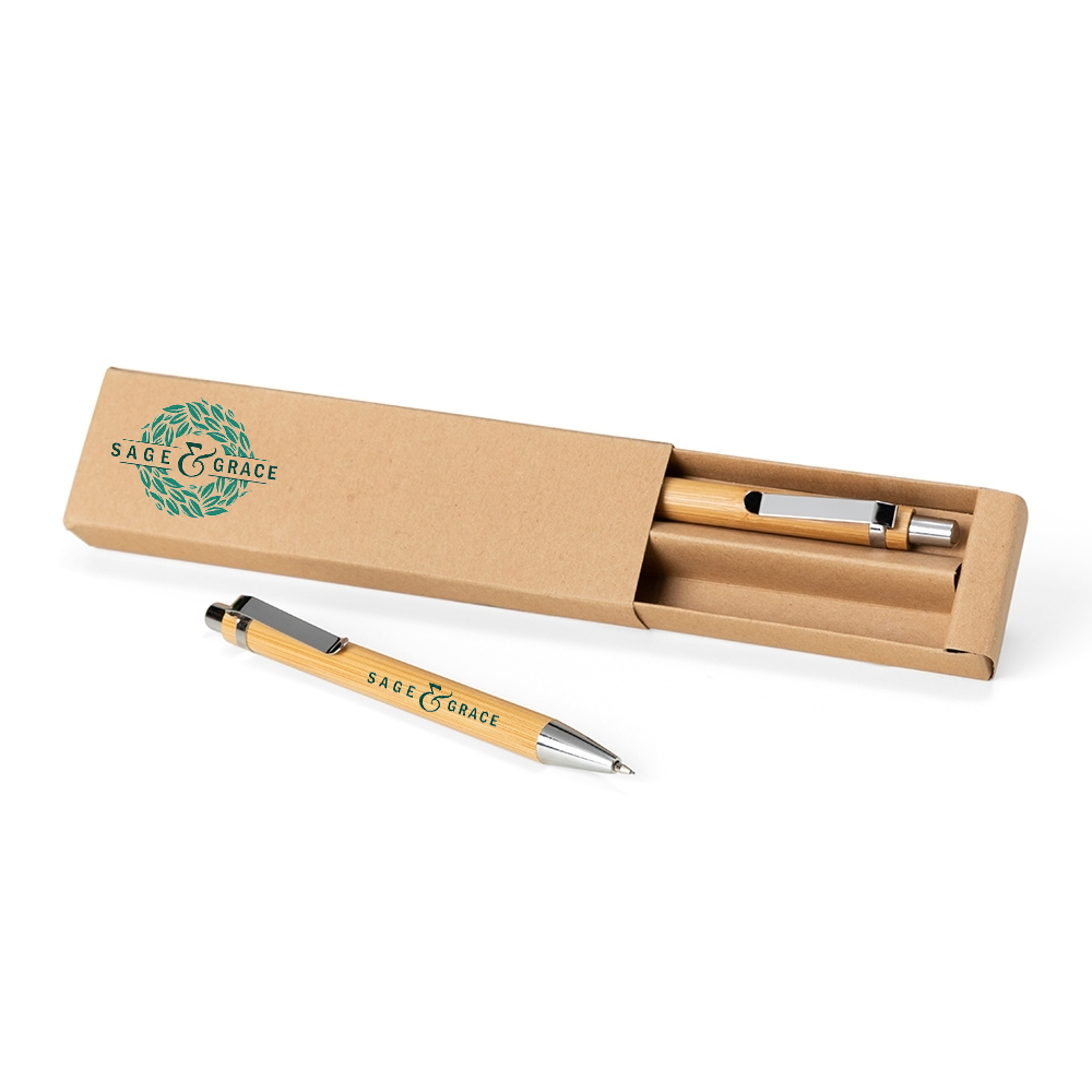 Kit Ecológico Caneta e Lapiseira Bambu Personalizado-14681