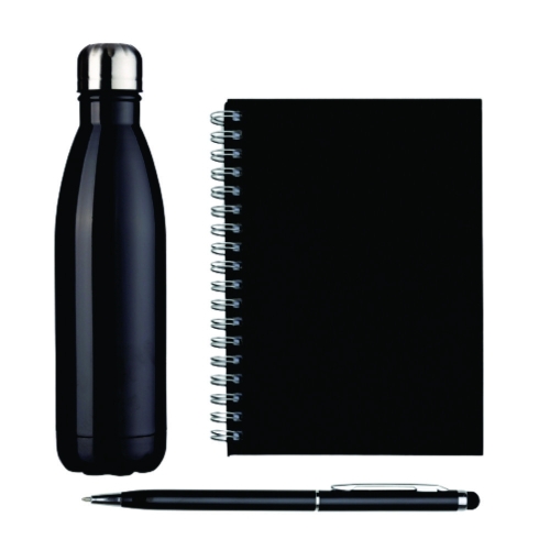 Garrafa, caderno e caneta Personalizado-17010Kit