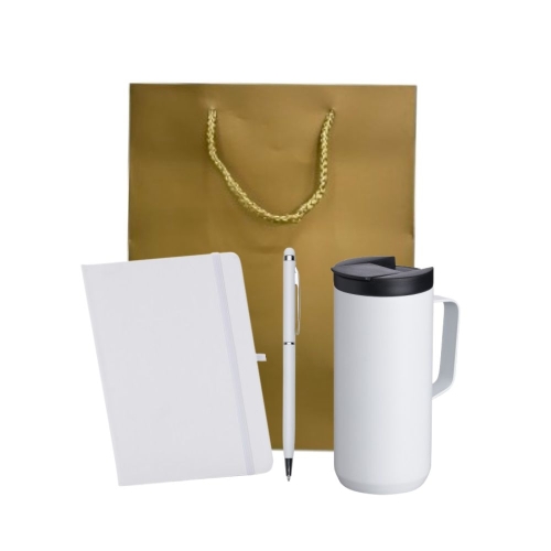 Kit Brinde Personalizado com Caderneta, Caneta Metálica e Caneca Térmica-kit20208