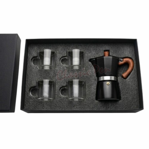 Kit Café Corporativo: Cafeteira Italiana 300ml e 4 Xícaras em Vidro-kit-BG176