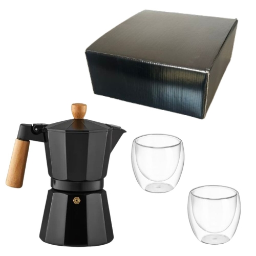 Kit Cafeteria Personalizado com Copo de Vidro e Cafeteira Italiana-kit-06096