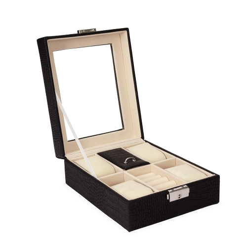 Porta-Relógios Personalizado em Couro Sintético com Visor de Vidro-09056