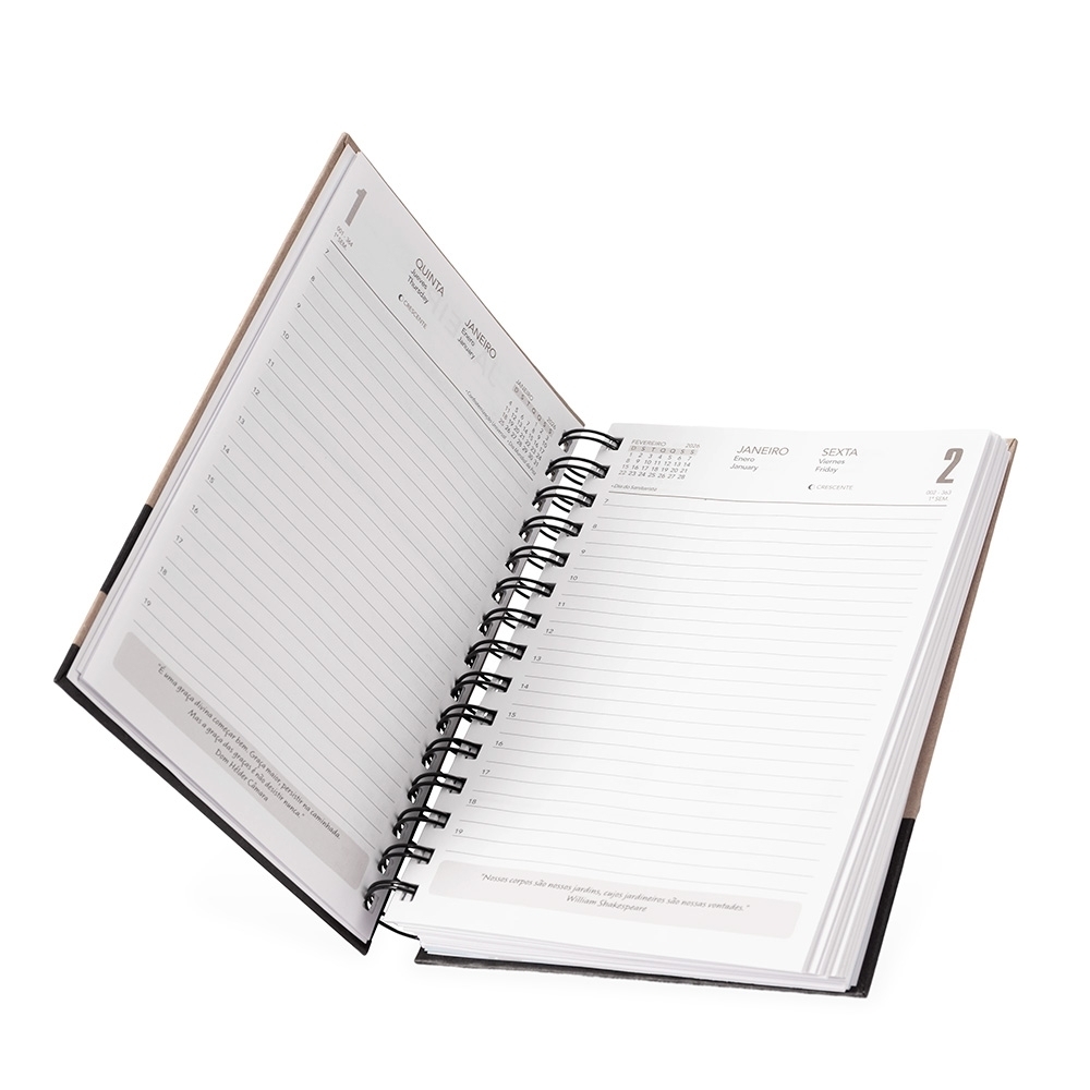 Agenda Diária 2026 Personalizada com Capa Kraft e Wire-O