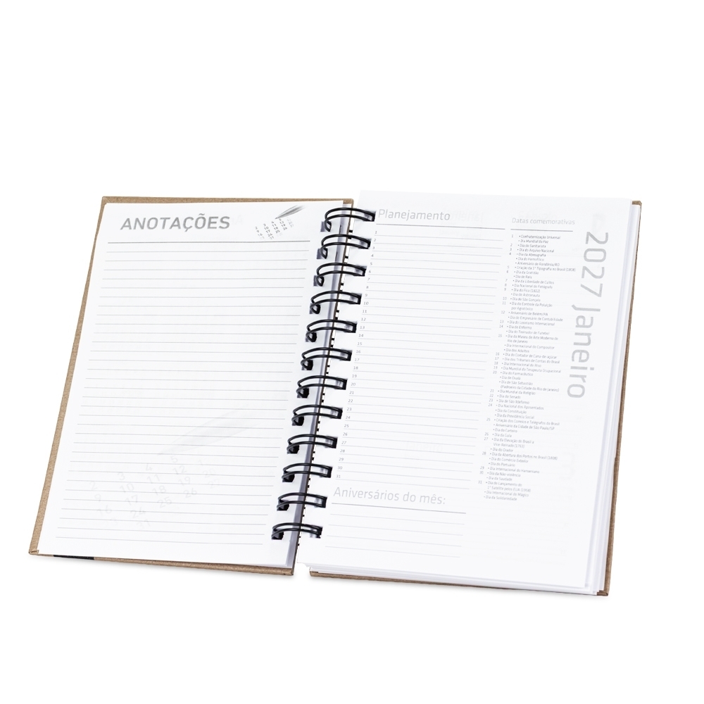 Agenda Diária 2027 Personalizada com Capa Kraft