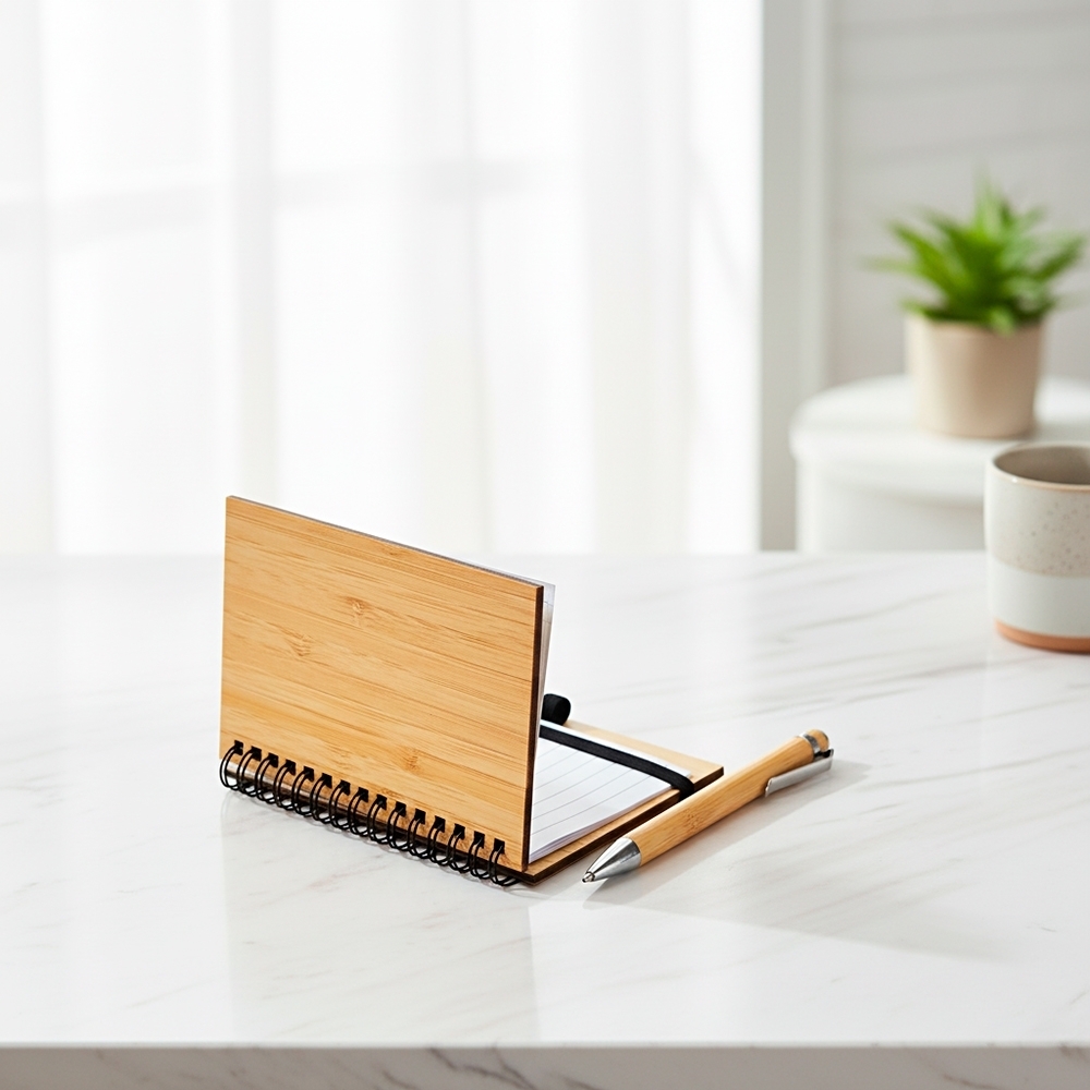 Caderno Ecológico com Caneta Personalizada em Bambu