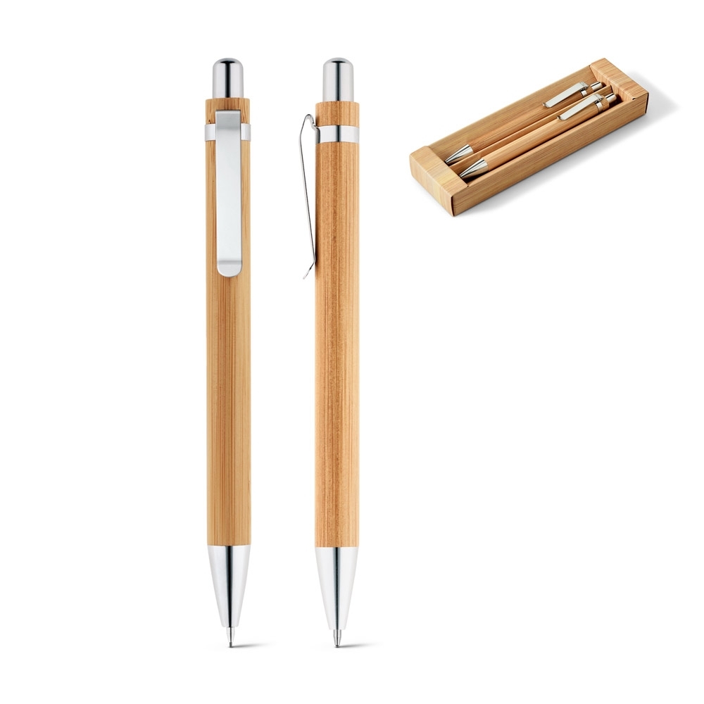 Conjunto de esferográfica e lapiseira de Bambu Personalizada