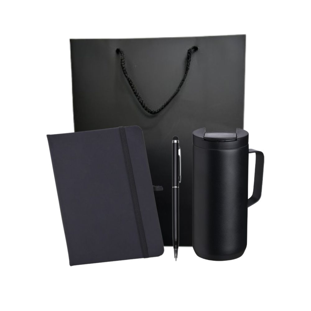 Kit Brinde Personalizado com Caderneta, Caneta Metálica e Caneca Térmica-kit20208