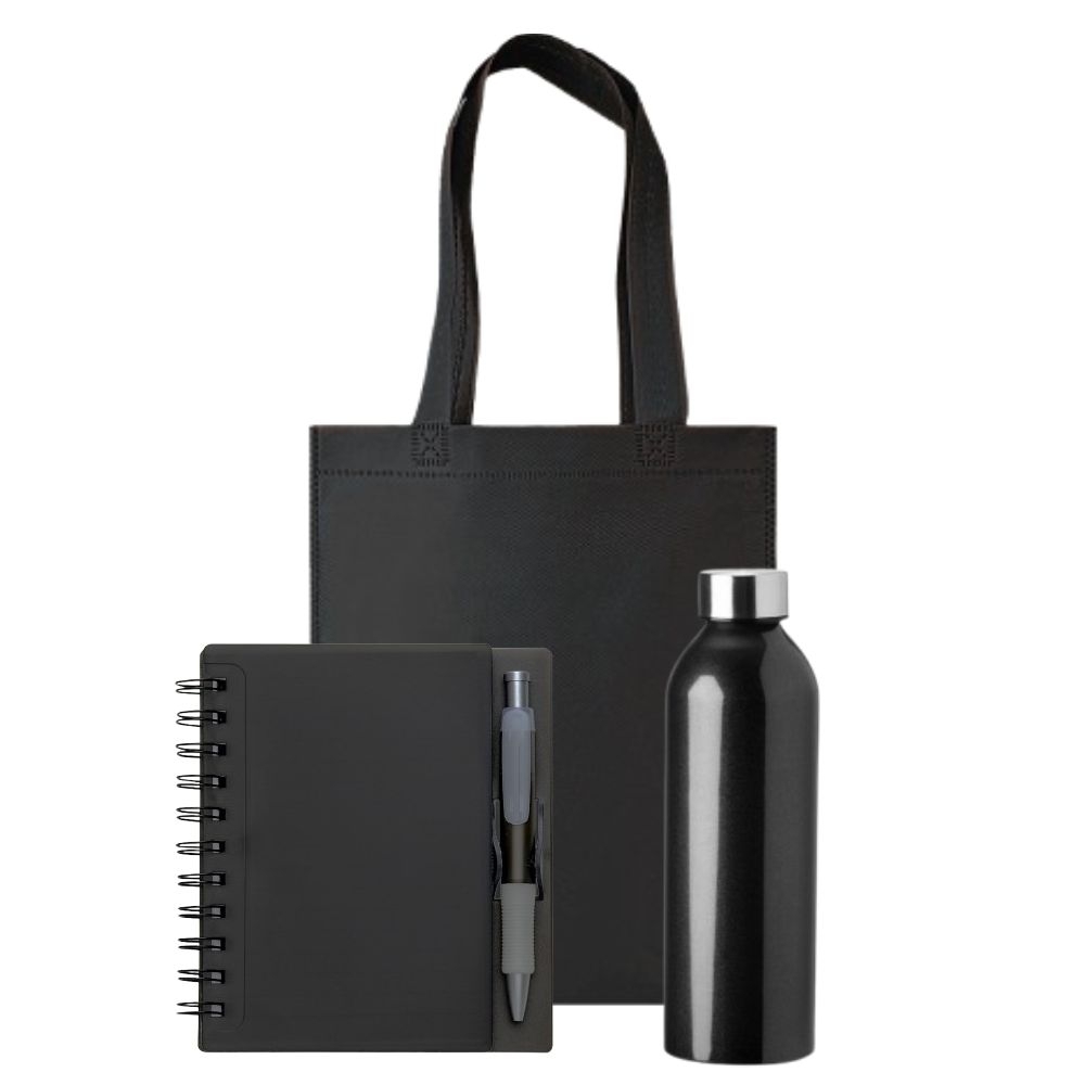 Kit Brindes com Garrafa, Caderno e Sacola TNT