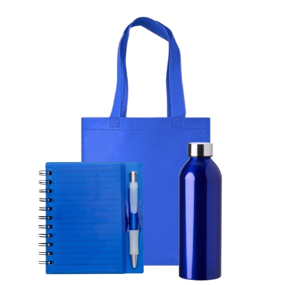 Kit Brindes com Garrafa, Caderno e Sacola TNT