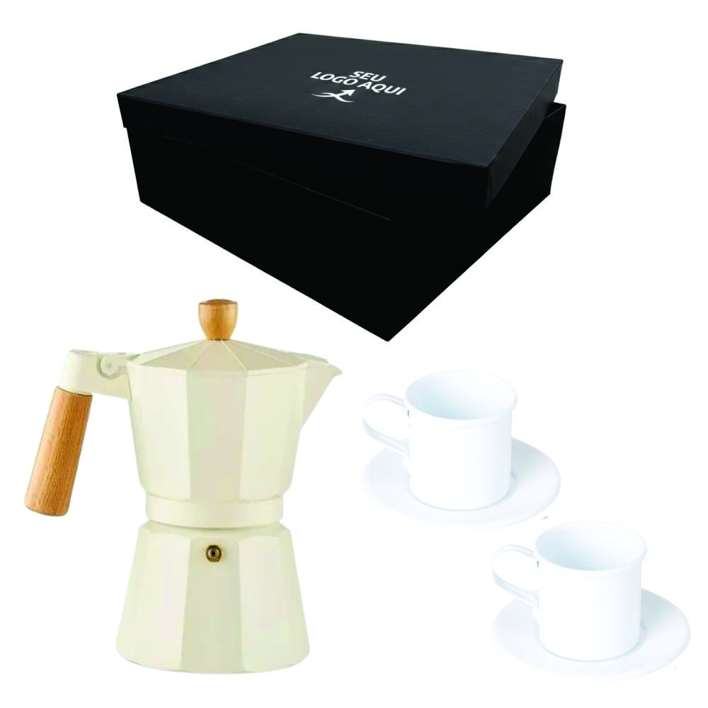 Kit Cafeteria Personalizada com Xícara e Cafeteira Italiana