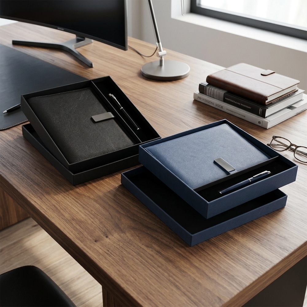 Kit Executivo Personalizado com Caderno Fichário e Caneta em Estojo Premium