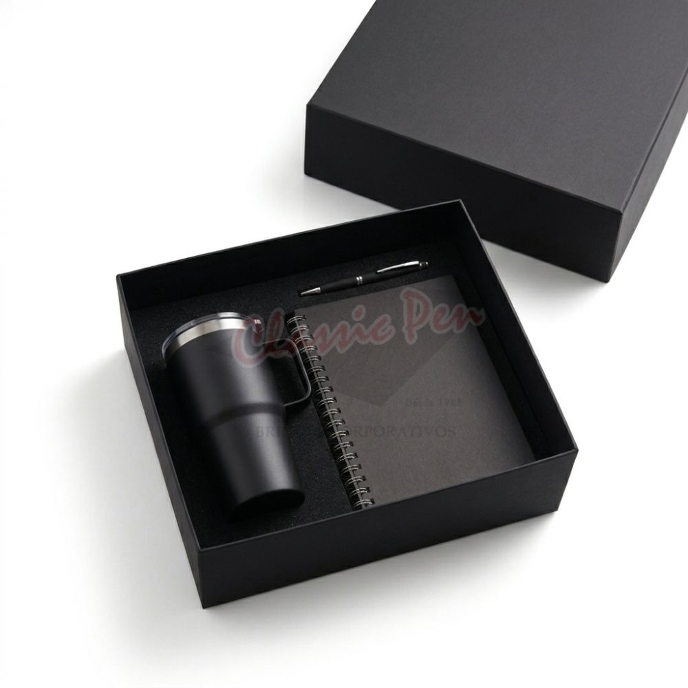 Kit Executivo Premium: Caderno, Caneca Térmica e Caneta