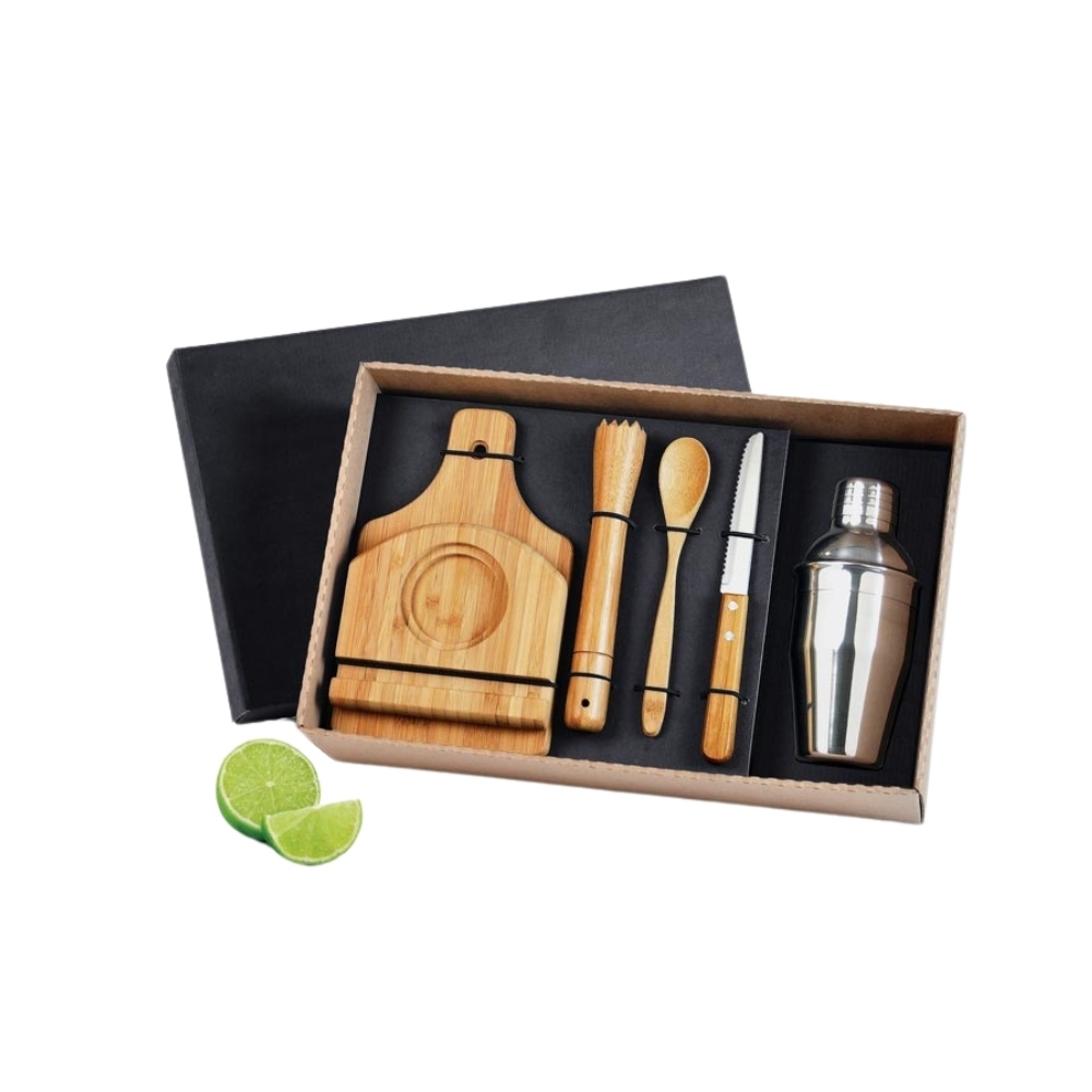 Kit Para Caipirinha Em Bambu Com Coqueteleira Personalizado - 6 Peças