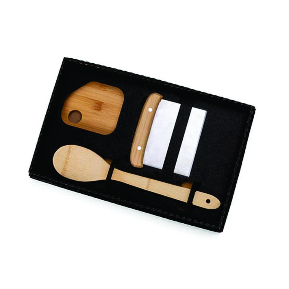 Kit Para Cozinha Em Bambu Inox Com Espátula Multiuso - 3 Pçs-KT-90180