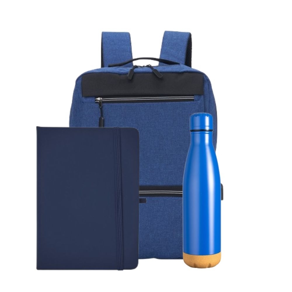 Kit Personalizado Corporativo com Mochila USB, Garrafa Térmica e Caderneta