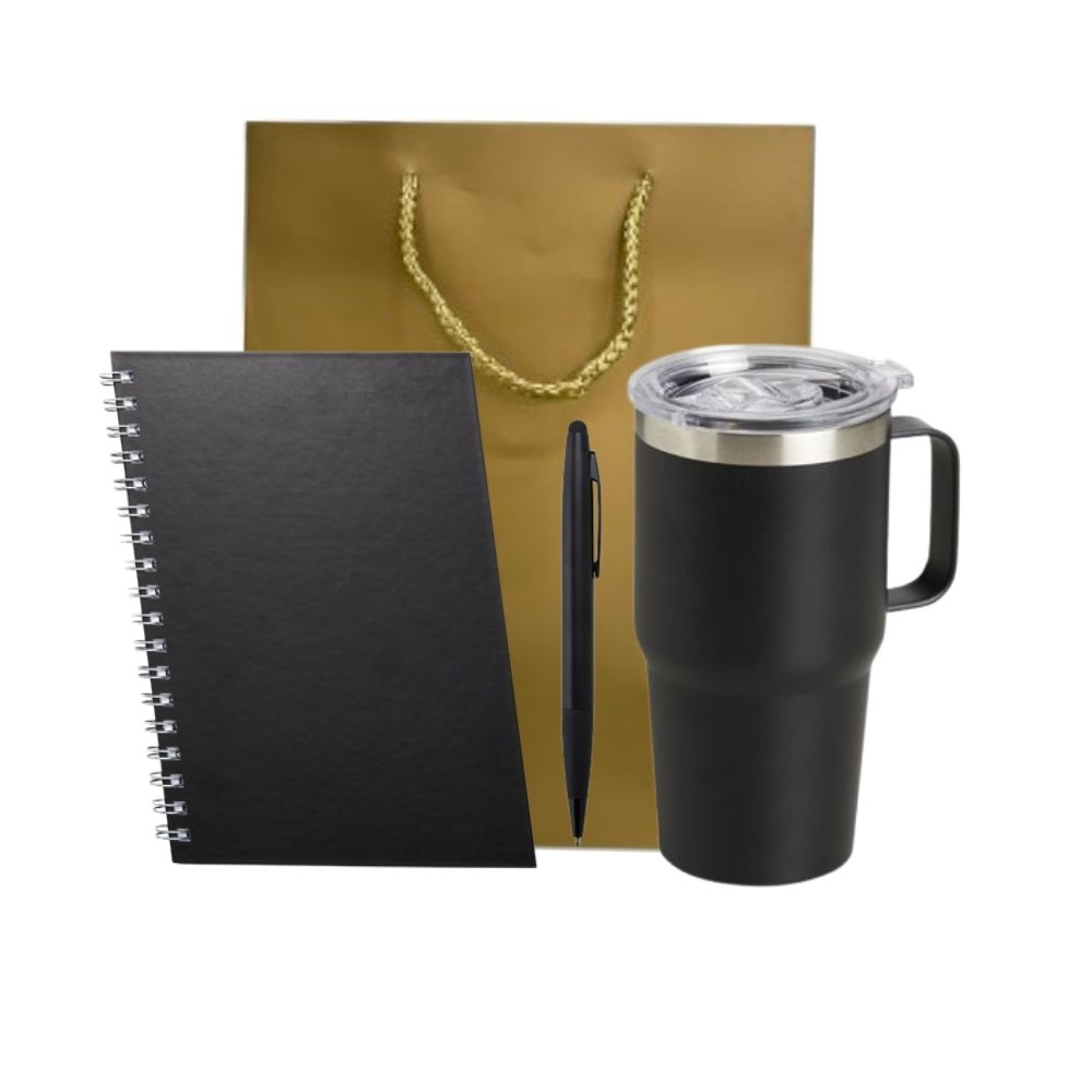 Kit Personalizado para Brindes – Caderno, Caneta e Caneca Térmica