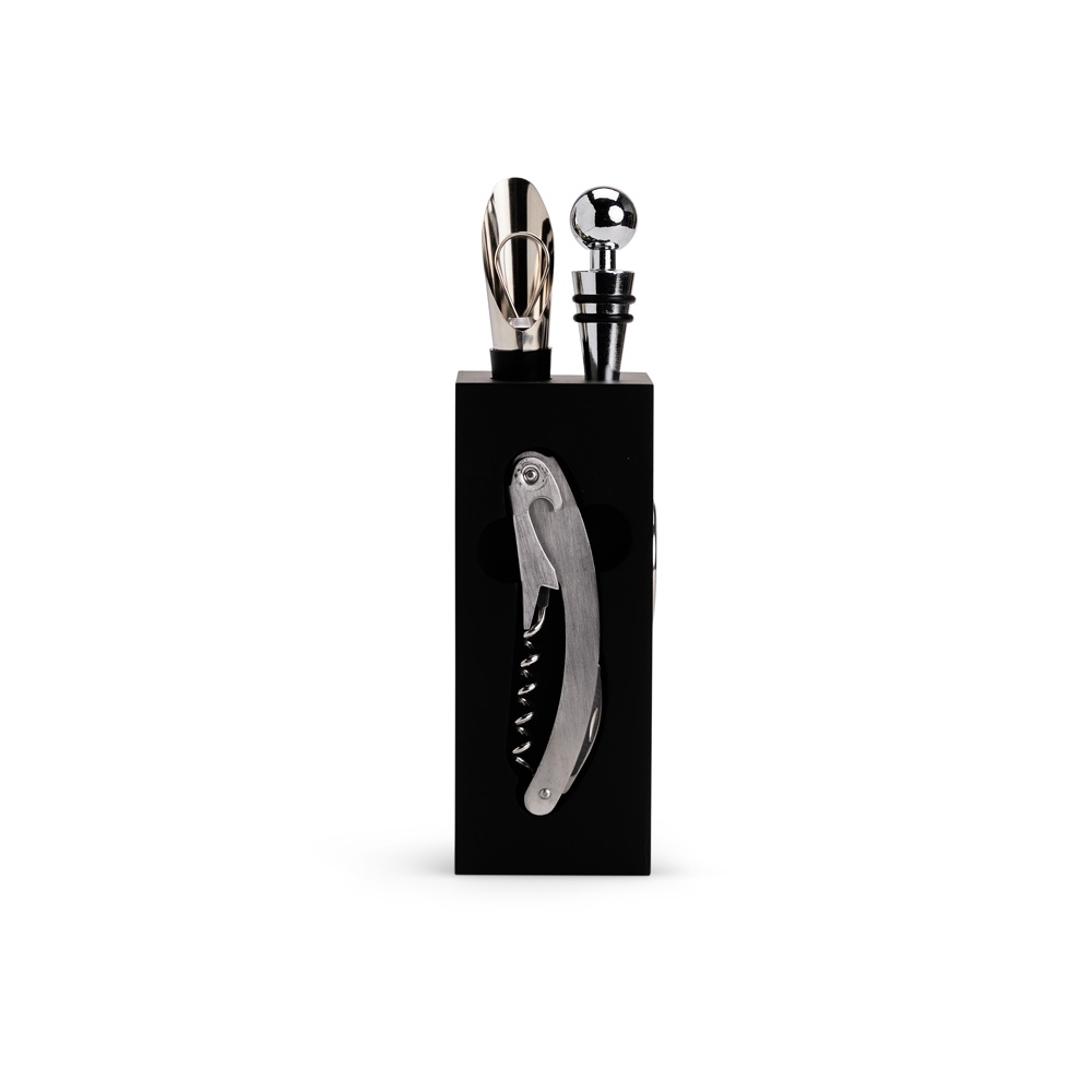 Kit Vinho 6 Peças em Inox com Suporte em MDF-15285