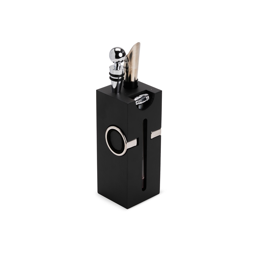Kit Vinho 6 Peças em Inox com Suporte em MDF