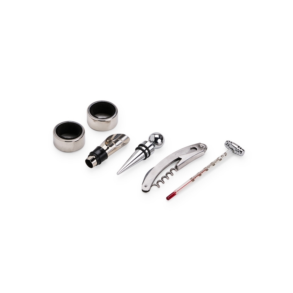 Kit Vinho 6 Peças em Inox com Suporte em MDF
