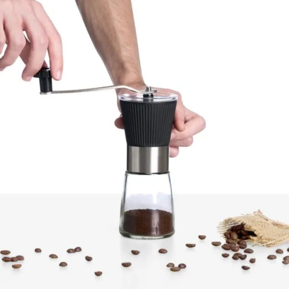 Moedor Manual de Café Personalizado em Vidro e Inox